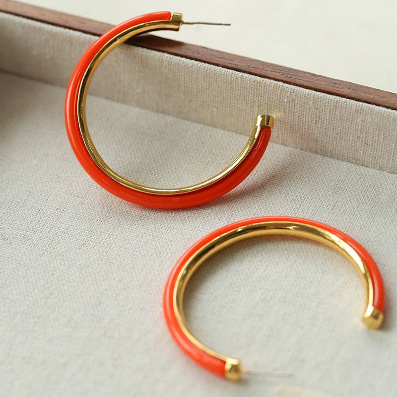 Vintage Tortoise Shell Resin Large Hoop Earrings - floysun