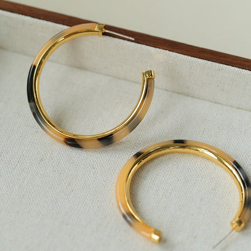 Vintage Tortoise Shell Resin Large Hoop Earrings - floysun