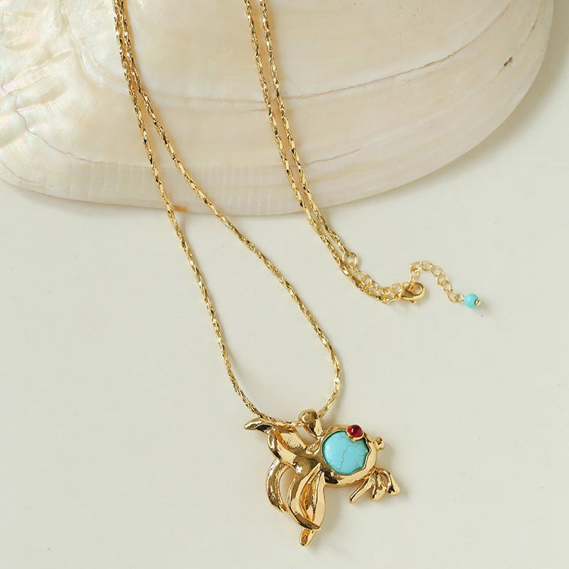 Vintage Turquoise Fish Pendant Necklace - floysun
