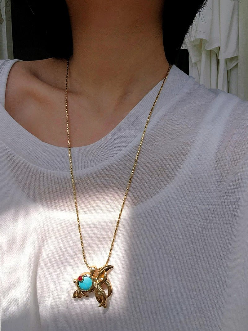 Vintage Turquoise Fish Pendant Necklace - floysun