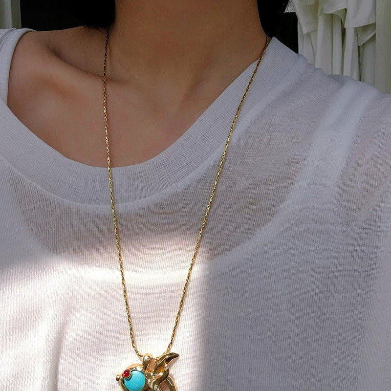 Vintage Turquoise Fish Pendant Necklace - floysun