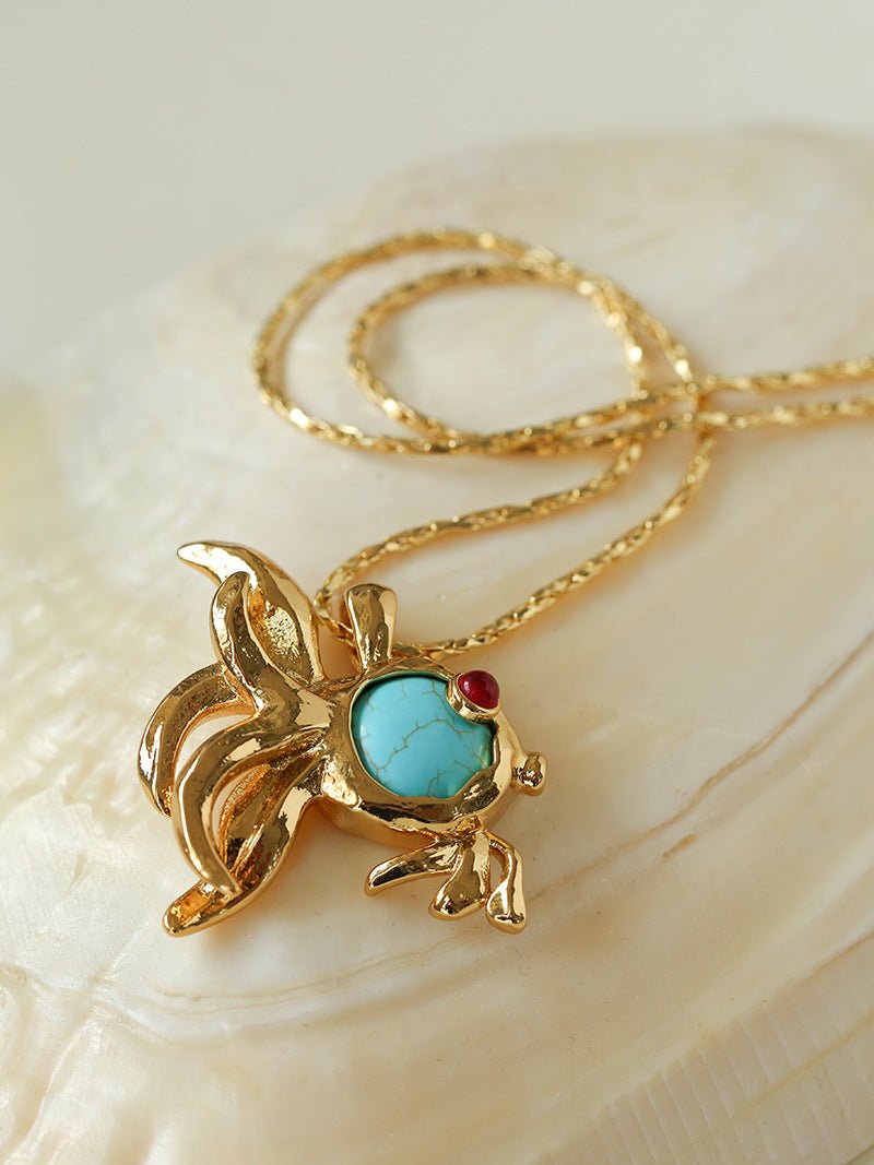Vintage Turquoise Fish Pendant Necklace - floysun
