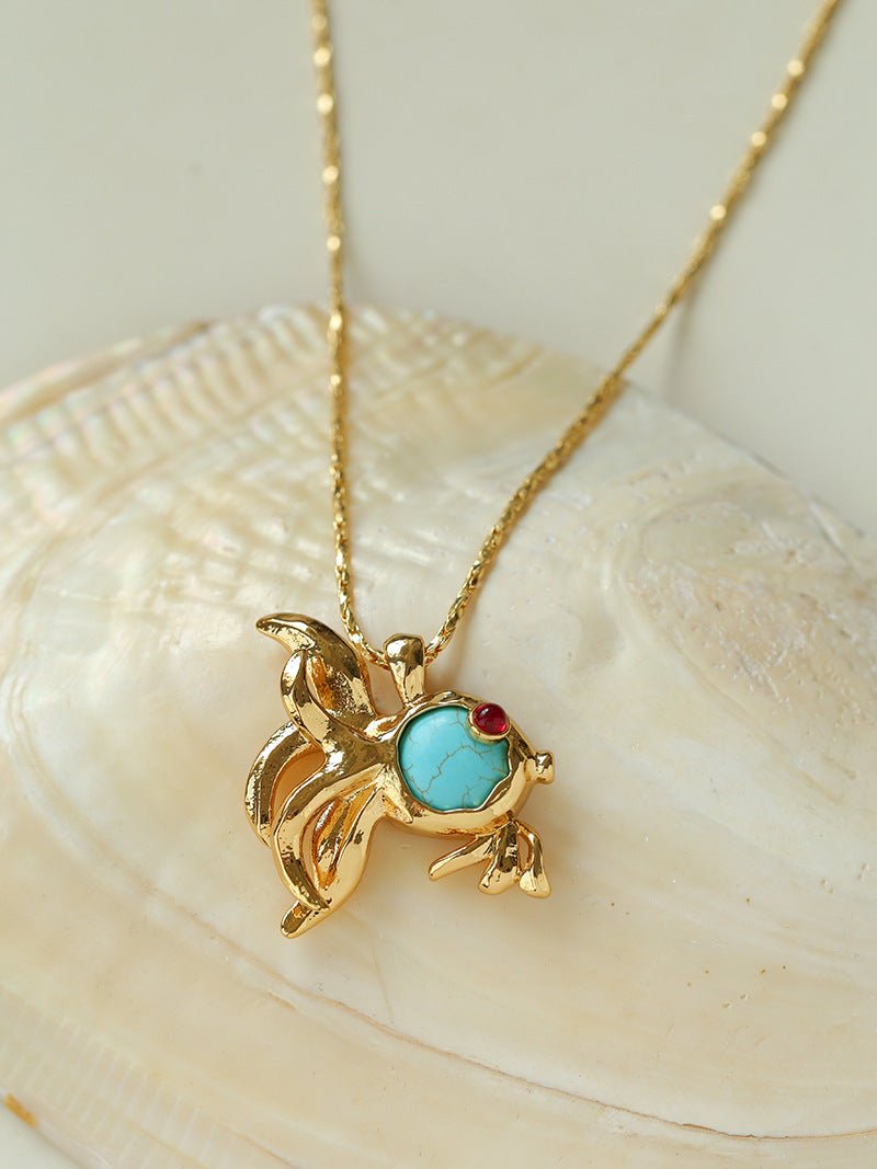 Vintage Turquoise Fish Pendant Necklace - floysun