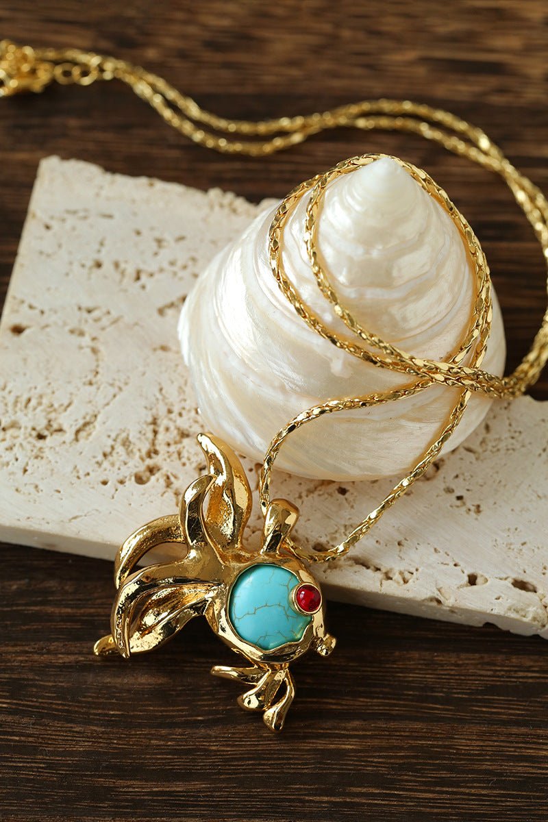 Vintage Turquoise Fish Pendant Necklace - floysun