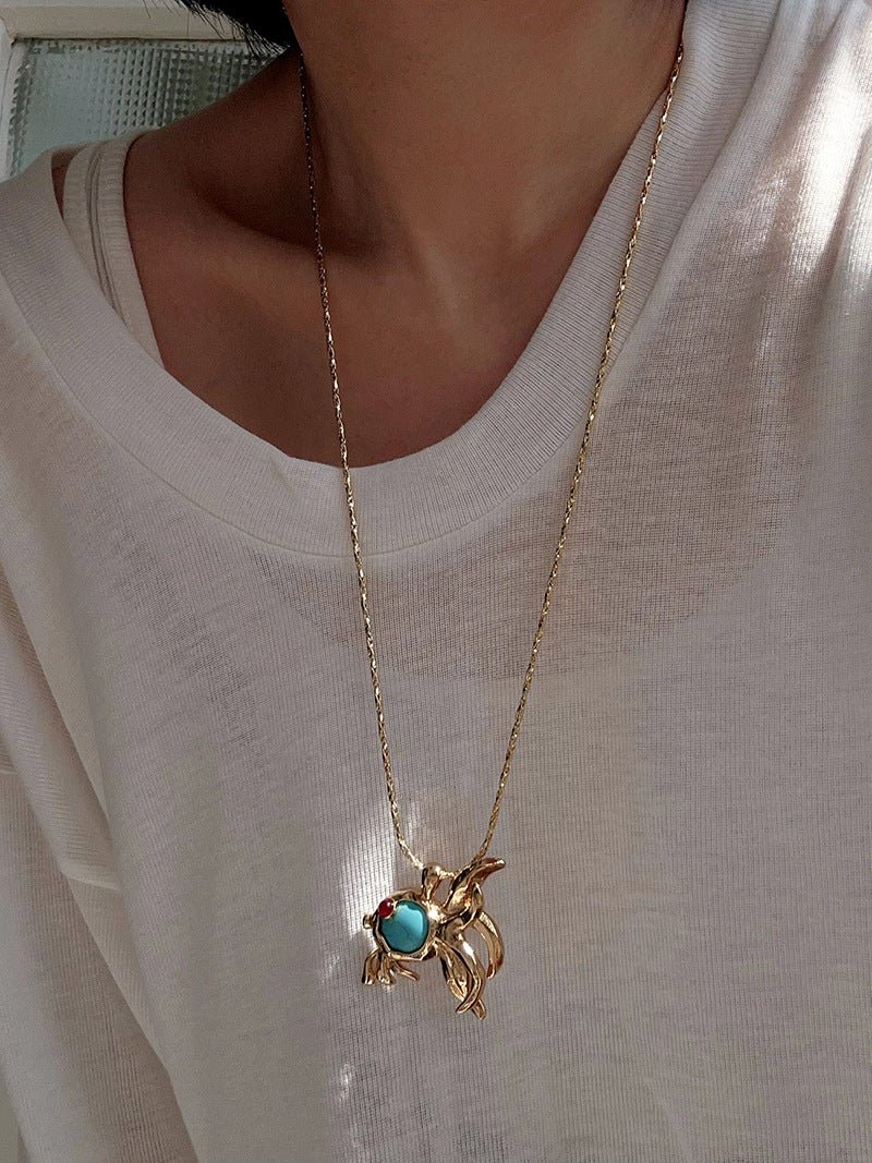 Vintage Turquoise Fish Pendant Necklace - floysun