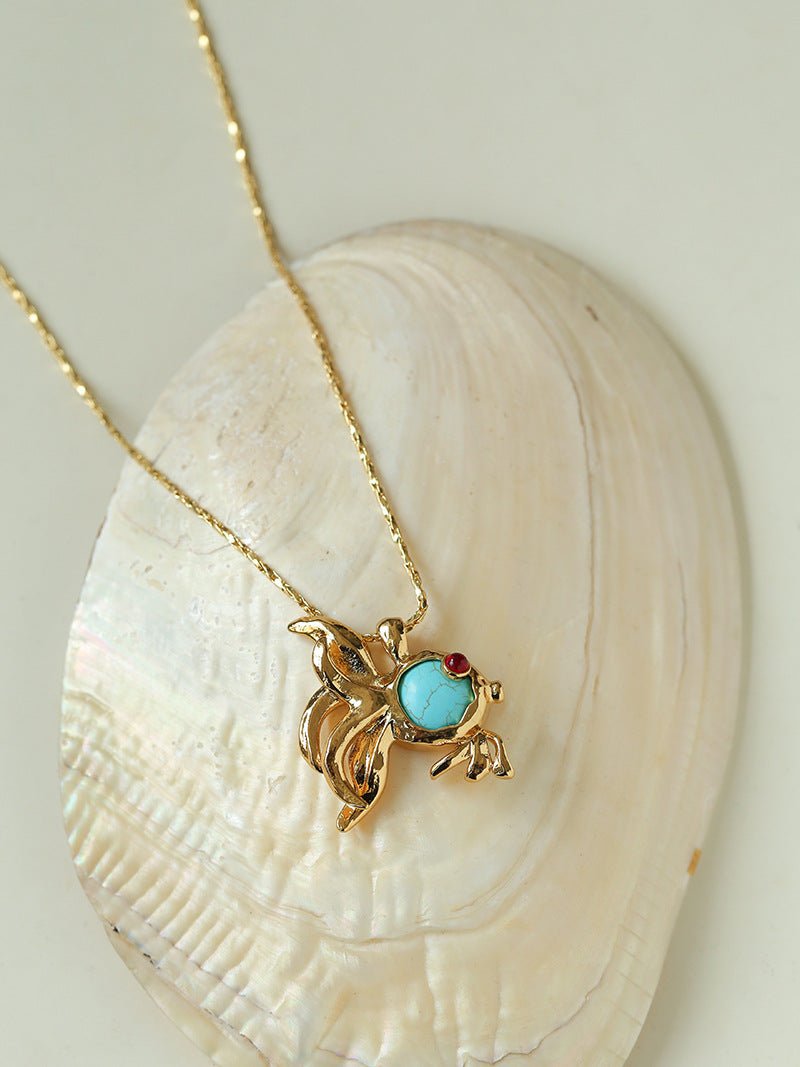 Vintage Turquoise Fish Pendant Necklace - floysun