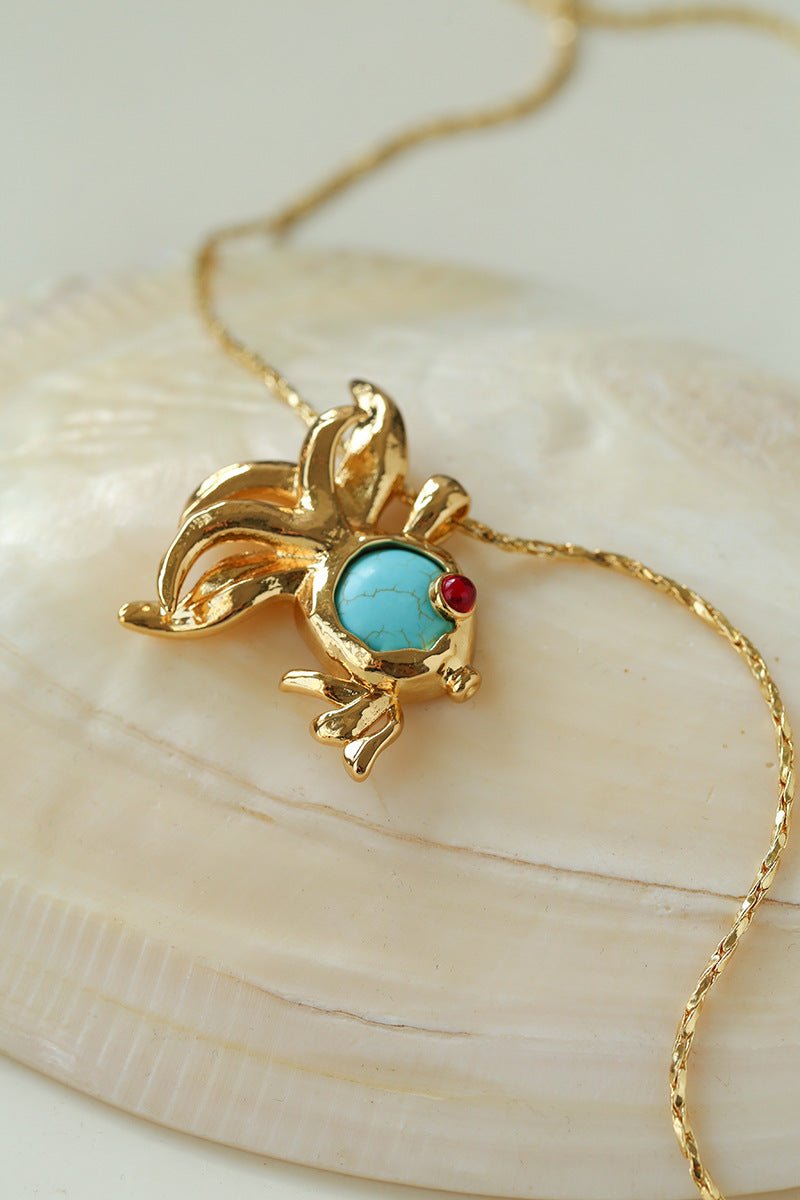 Vintage Turquoise Fish Pendant Necklace - floysun