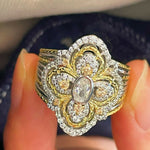 Vintage Two - Tone Clover Statement Ring in 925 Sterling Silver - floysun