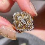 Vintage Two - Tone Clover Statement Ring in 925 Sterling Silver - floysun