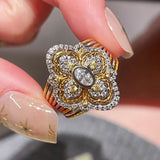 Vintage Two - Tone Clover Statement Ring in 925 Sterling Silver - floysun