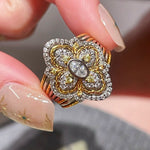 Vintage Two Tone Four-Leaf Clover Lab Grown Diamond Ring - floysun