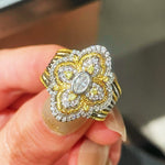 Vintage Two Tone Four-Leaf Clover Lab Grown Diamond Ring - floysun