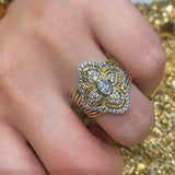 Vintage Two Tone Four-Leaf Clover Lab Grown Diamond Ring - floysun