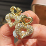Vintage Two-tone Heart High Carbon Diamond Huggie Earrings - floysun