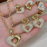 Vintage Two-tone Heart High Carbon Diamond Huggie Earrings - floysun