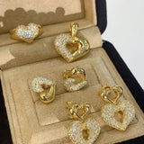 Vintage Two-tone Heart High Carbon Diamond Huggie Earrings - floysun