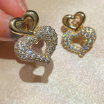 Vintage Two-tone Heart High Carbon Diamond Huggie Earrings - floysun