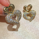 Vintage Two-tone Heart High Carbon Diamond Huggie Earrings - floysun