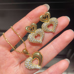 Vintage Two-tone Heart High Carbon Diamond Huggie Earrings - floysun