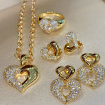 Vintage Two-tone Heart High Carbon Diamond Huggie Earrings - floysun