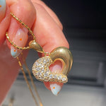Vintage Two-tone Heart High Carbon Diamond Pendant Necklace - floysun