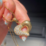 Vintage Two-tone Heart High Carbon Diamond Pendant Necklace - floysun