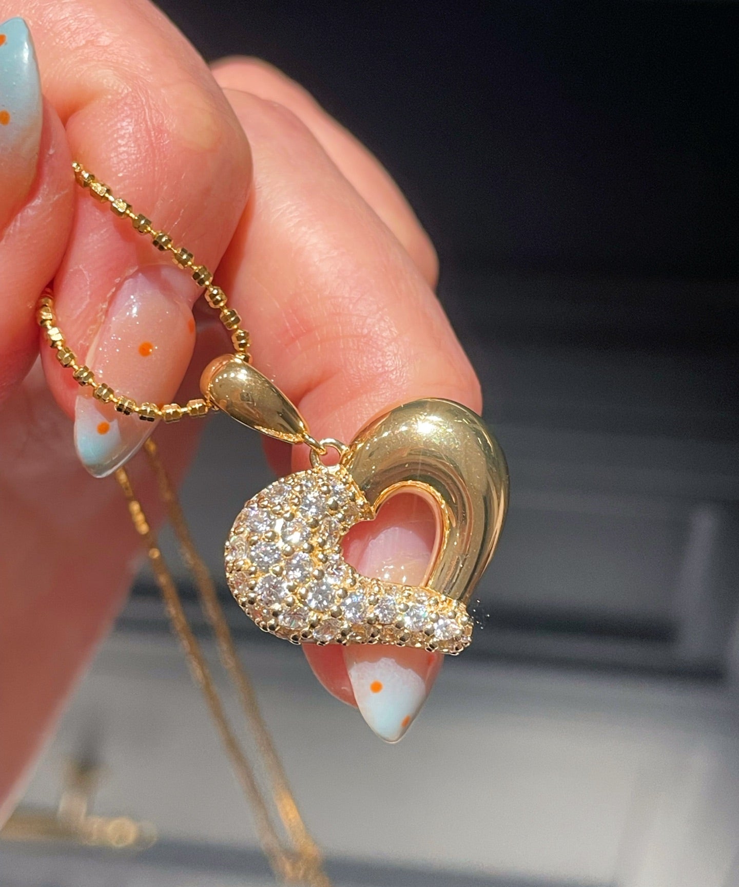 Vintage Two-tone Heart High Carbon Diamond Pendant Necklace - floysun