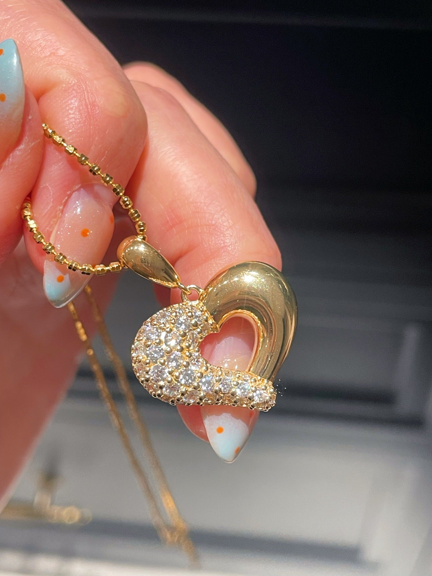 Vintage Two-tone Heart High Carbon Diamond Pendant Necklace - floysun