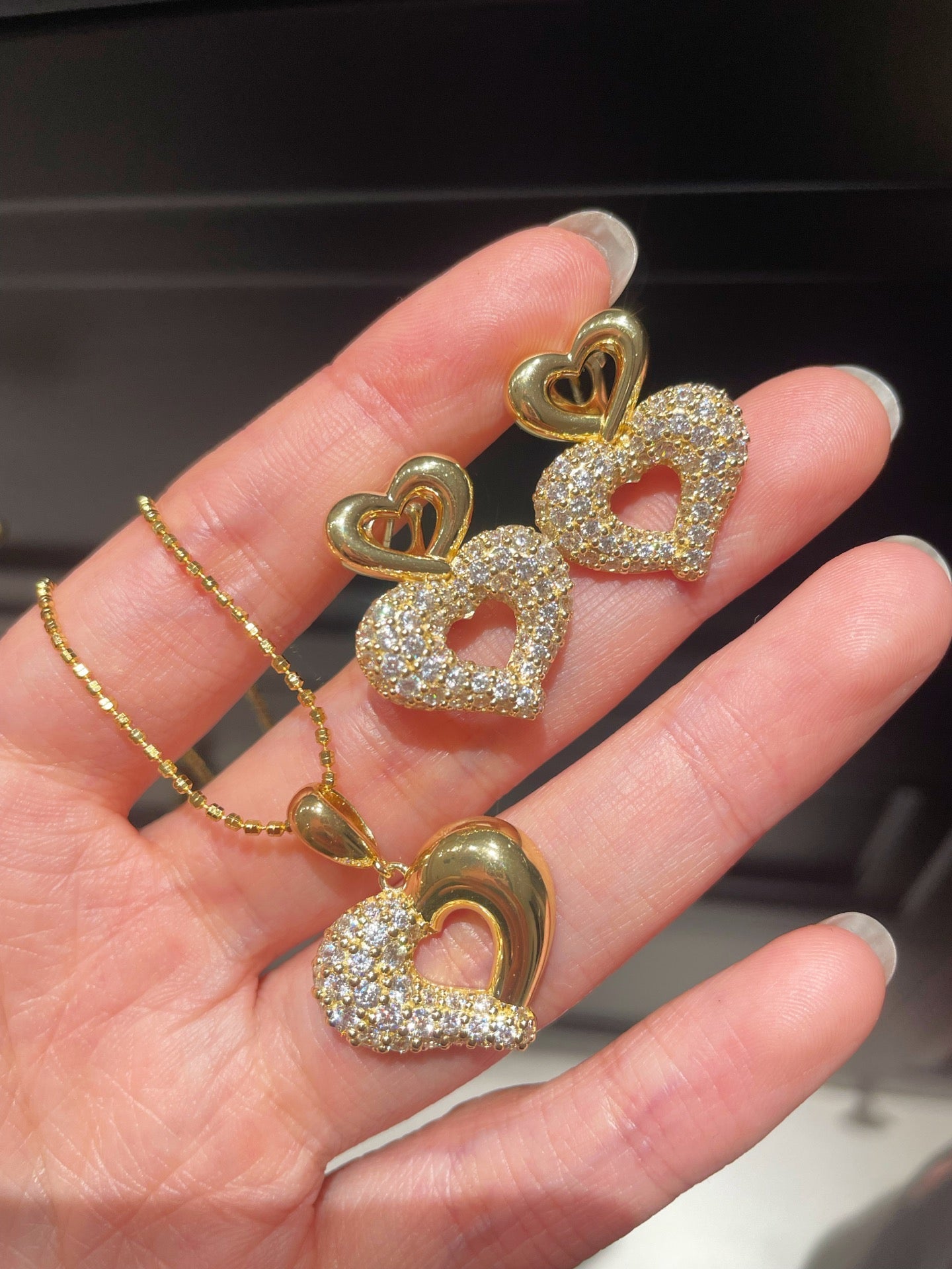 Vintage Two-tone Heart High Carbon Diamond Pendant Necklace - floysun