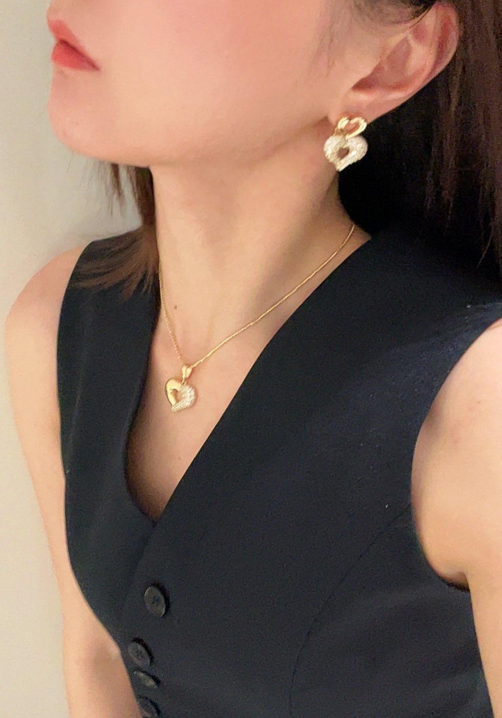 Vintage Two-tone Heart High Carbon Diamond Pendant Necklace - floysun
