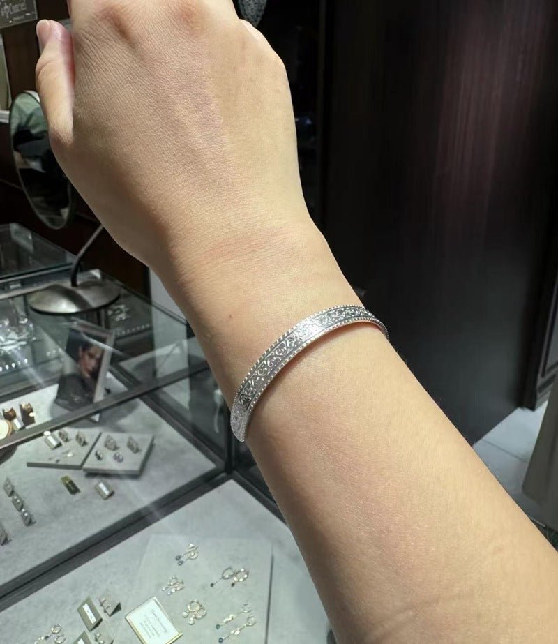 Vintage Vine Pattern Open Cuff 925 Silver Bracelet - floysun