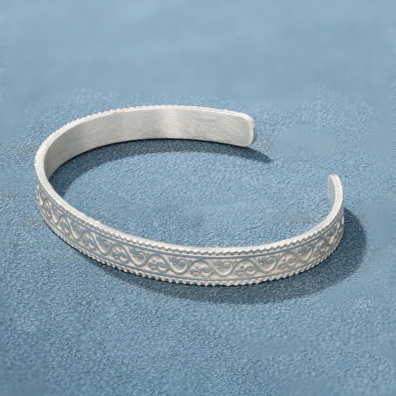 Vintage Vine Pattern Open Cuff 925 Silver Bracelet - floysun