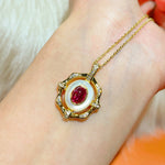 Vintage White Mother - of - Pearl & Ruby Necklace - floysun