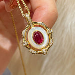 Vintage White Mother - of - Pearl & Ruby Necklace - floysun