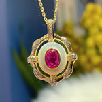 Vintage White Mother - of - Pearl & Ruby Necklace - floysun