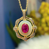 Vintage White Mother - of - Pearl & Ruby Necklace - floysun