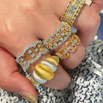 Vintage Wide Honeycomb Openwork Ring with Simulated Diamonds - floysun
