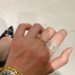 Vintage Wide Honeycomb Openwork Ring with Simulated Diamonds - floysun