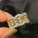 Vintage Wide Honeycomb Openwork Ring with Simulated Diamonds - floysun
