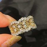 Vintage Wide Honeycomb Openwork Ring with Simulated Diamonds - floysun