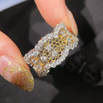 Vintage Wide Honeycomb Openwork Ring with Simulated Diamonds - floysun