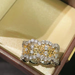 Vintage Wide Honeycomb Openwork Ring with Simulated Diamonds - floysun