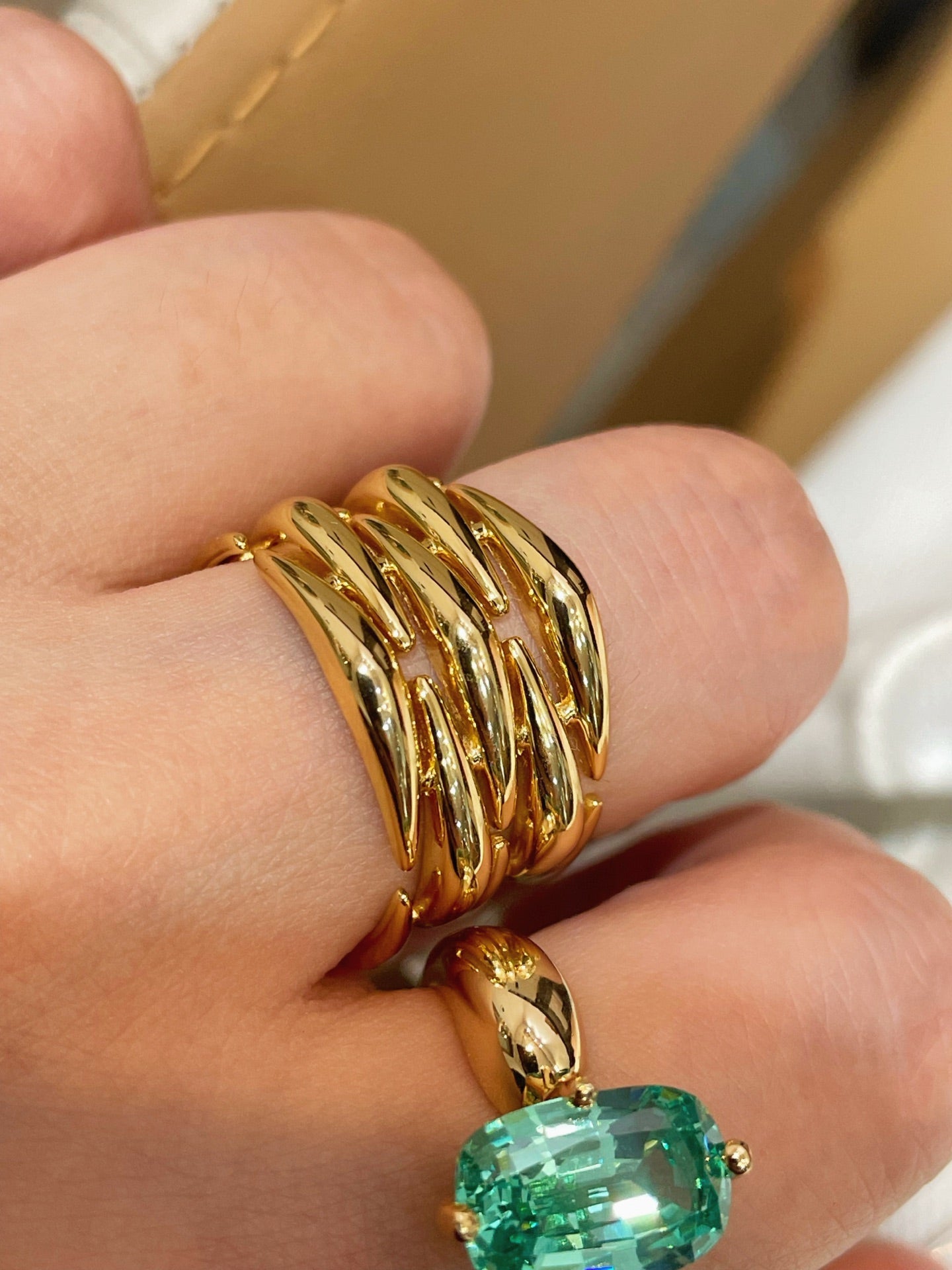 Vintage Wide Wicker‑Inspired Ribbed Statement Ring - floysun