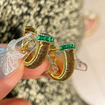 Vintage Wrapped Wire Emerald U-Shape Earrings - floysun