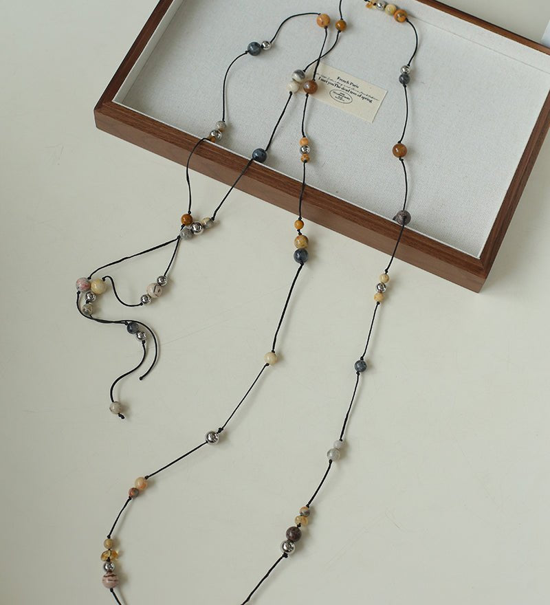 Wandering Stone Long Natural Gemstone Rope Necklace - floysun