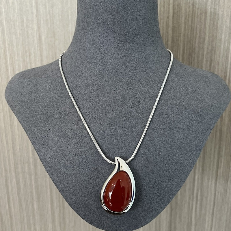 Waterdrop White Agate Red Agate Long Pendant Necklace - floysun