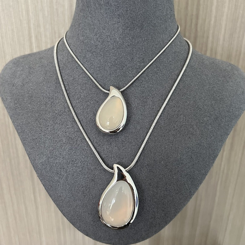 Waterdrop White Agate Red Agate Long Pendant Necklace - floysun