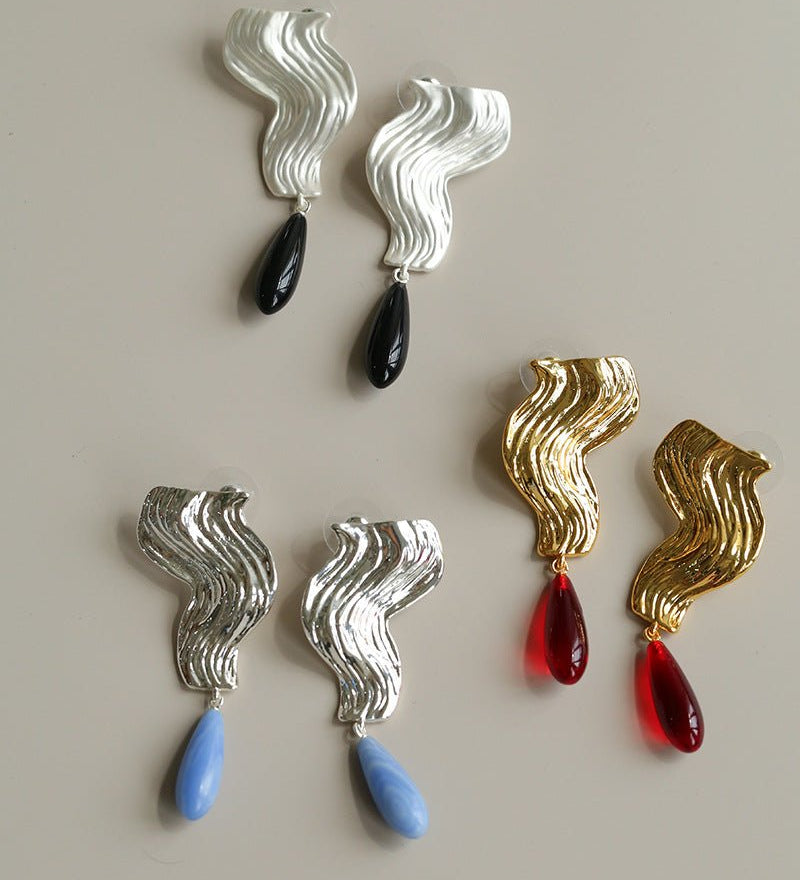 Wave Ripple Agate Drop Earrings - floysun