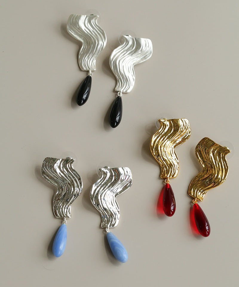 Wave Ripple Agate Drop Earrings - floysun