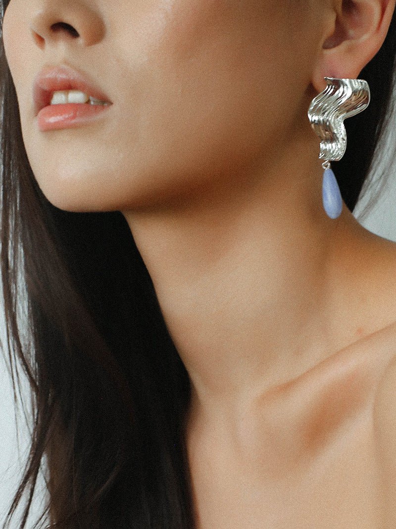 Wave Ripple Agate Drop Earrings - floysun